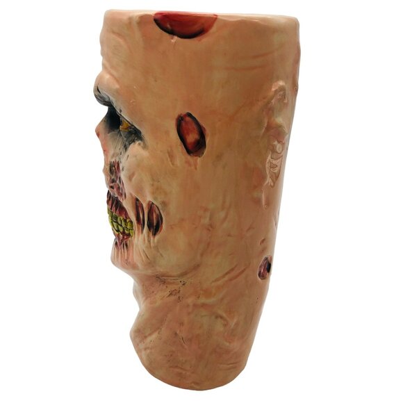 Zombie Head Ceramic Halloween Tumbler Vase Hand-Painted 3D Creepy Decor 10” Tall - Picture 4 of 9